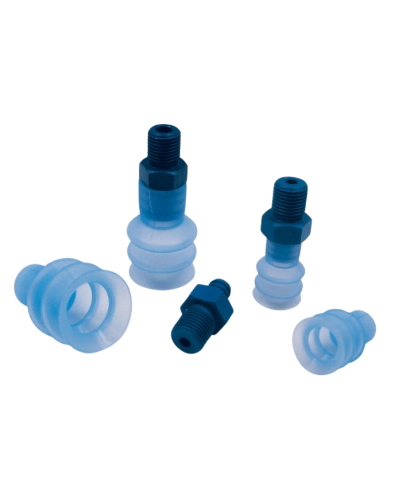 Bellows cups with supports for gripping flow packs